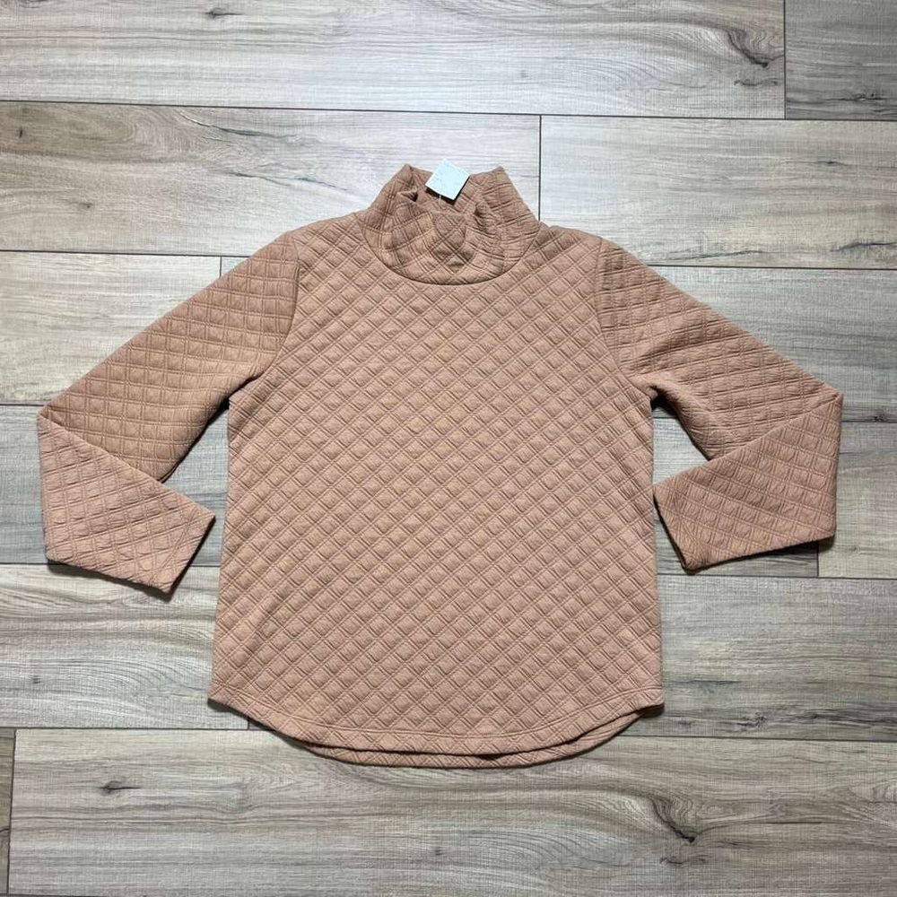 J.Crew Factory Womens Quilted Mock Neck Pullover Size XS Mocha Tan